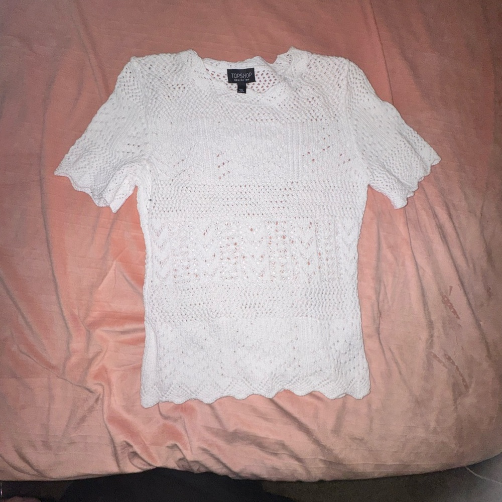 Topshop Cream Short Sleeve Knit Top